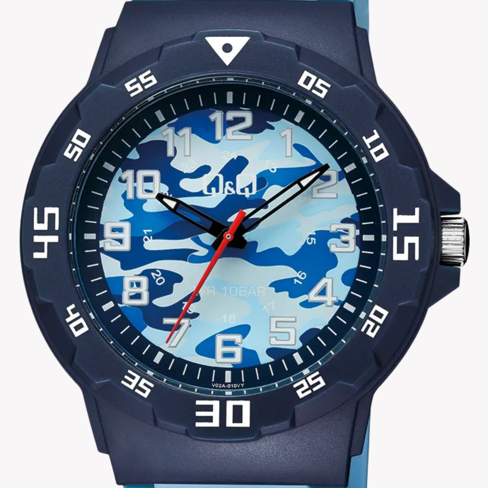 Q&Q Men's Blue Men's Watch, multicolor camouflage Dial | V02A-010VY