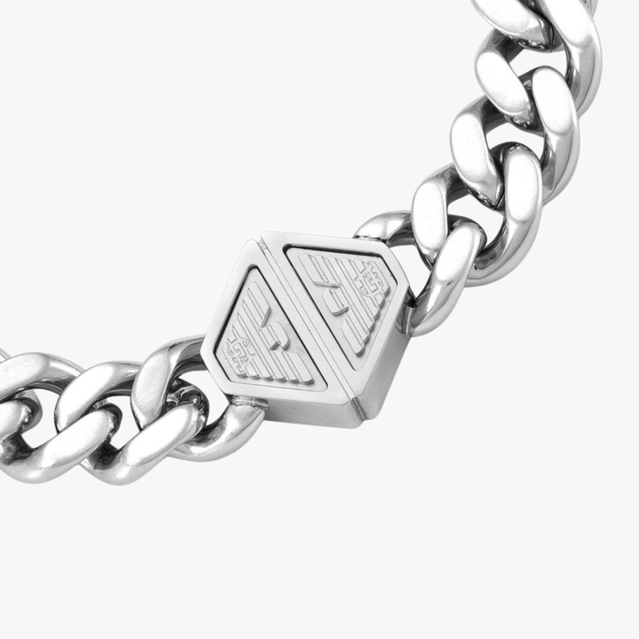 Emporio Armani Men's Silver Bracelet, Eagle Logo Plate | EGS3132040