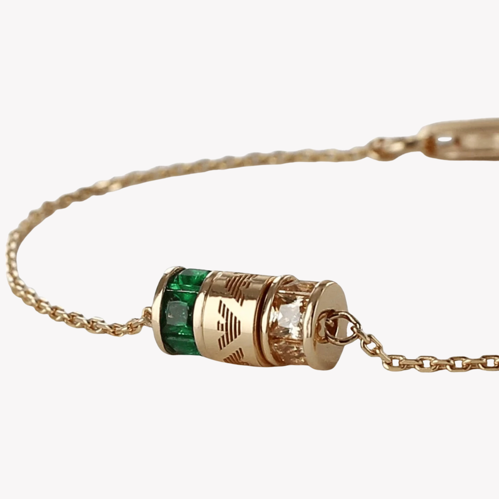 Emporio Armani Women's Rose Gold-Tone Bracelet, Champagne CZ & Green Nanogems | EG3579221