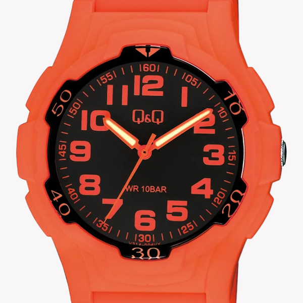 Q&Q Men's Orange Men's Watch, Black Dial | V31A-004VY