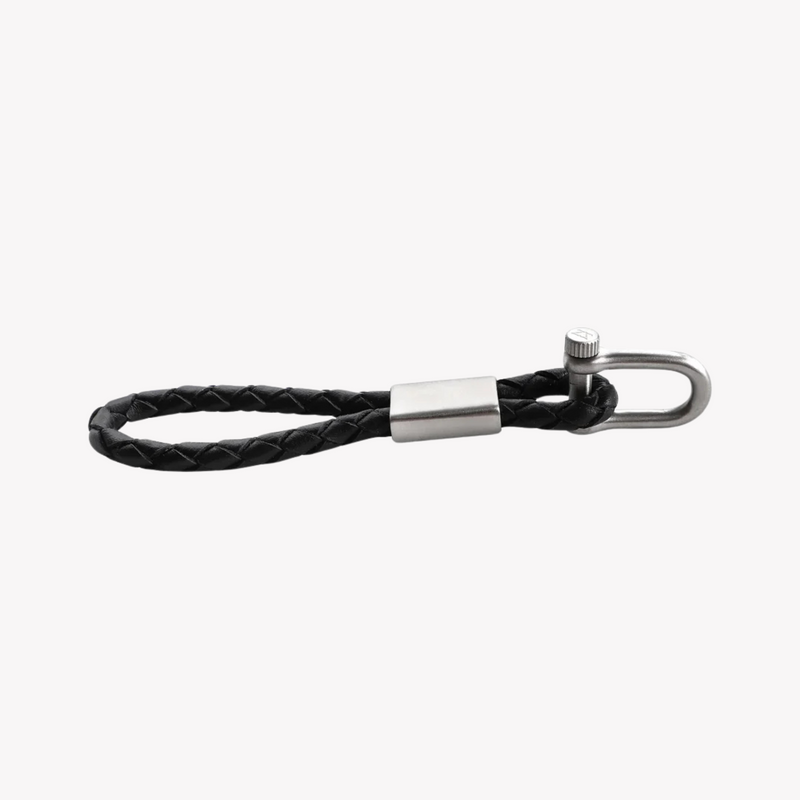 Zink Keychain - Silver & Black - Stainless Steel & Leather | Zjkc011b by i-watch