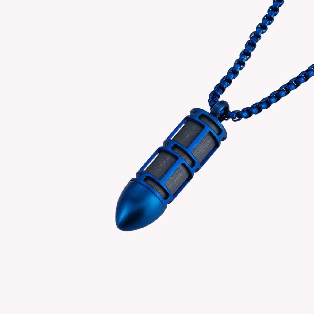 Zink Men's Necklace - Blue Stainless Steel & Carbon Fiber | Zjpd021sbl