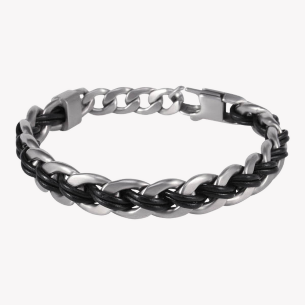 Zink Men's Silver & Black Stainless Steel & Leather Bracelet | Zjbc008slb-L by i-watch
