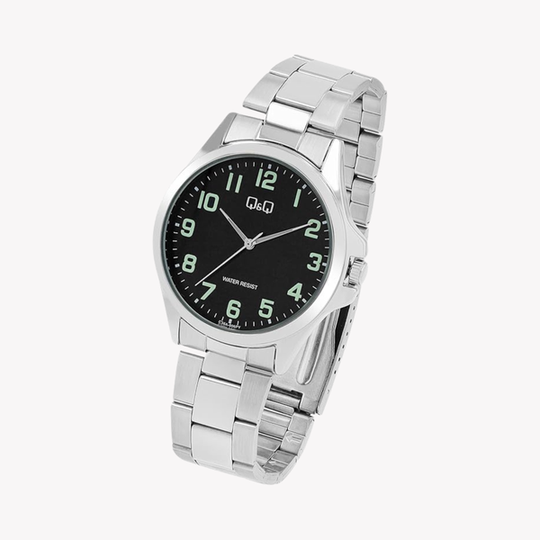 Q&Q Men's Silver Watch, Black Dial | C36A-006PY