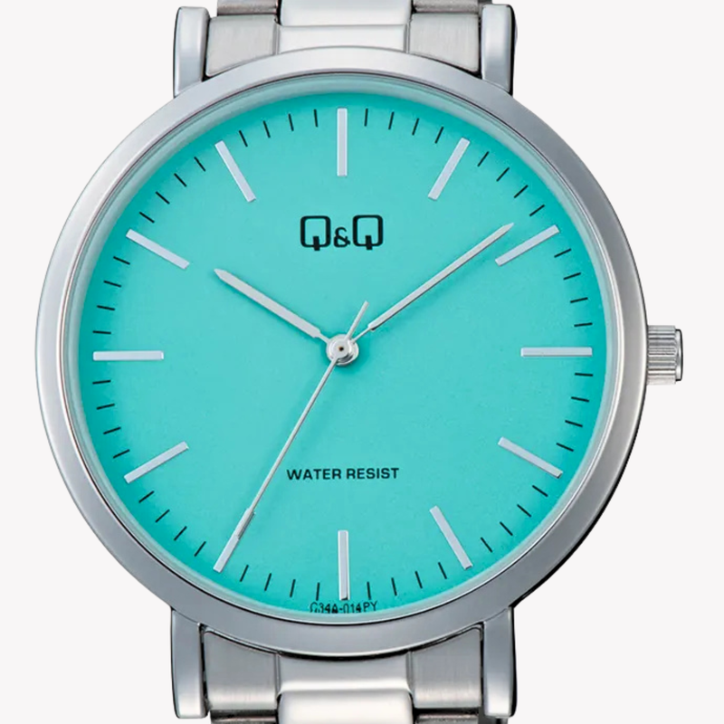 Q&Q Men's Silver Watch, Blue Dial | C34A-014PY