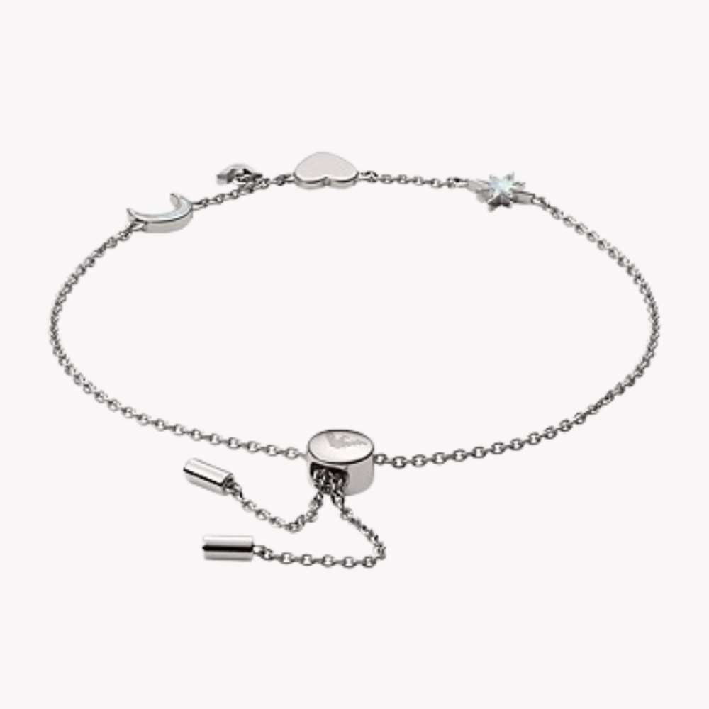 Emporio Armani Women's Silver Bracelet, Heart & Logo Charms | EG3389040