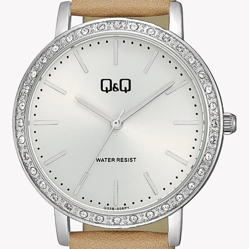 Q&Q Women's Silver & Brown Watch, Silver Dial | Q33B-006PY
