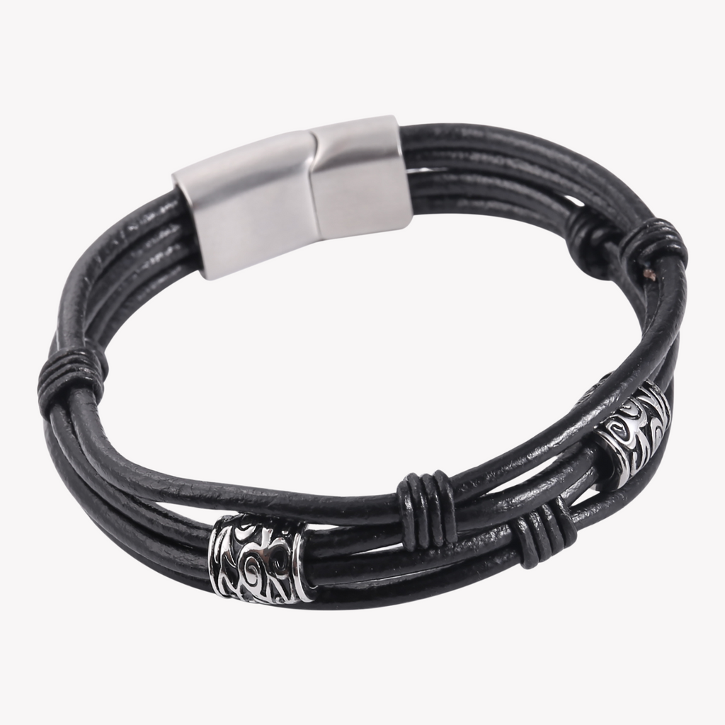 Zink Men's Black Stainless Steel & Leather Bracelet | Zjbc0422
