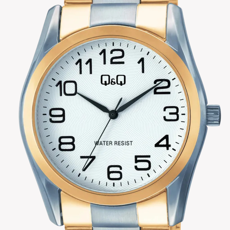 Q&Q Men's Silver & Gold Watch, White Dial | C58A-004PY