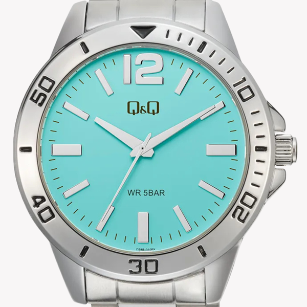 Q&Q Men's Silver Watch, Tiffany Blue Dial | Q28B-010PY