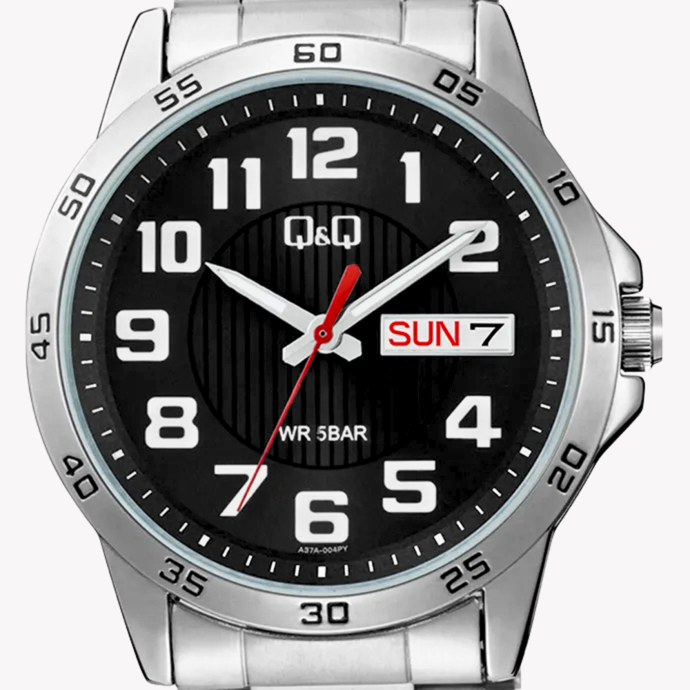 Q&Q Men's Silver Watch, Black Dial | A37A-004PY