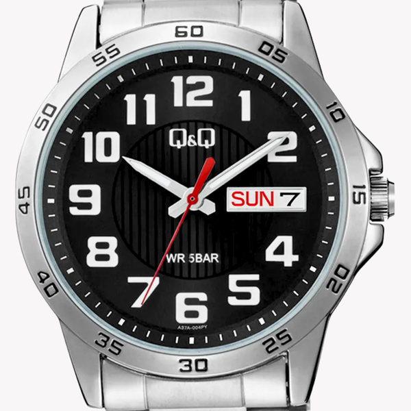 Q&Q Men's Silver Watch, Black Dial | A37A-004PY