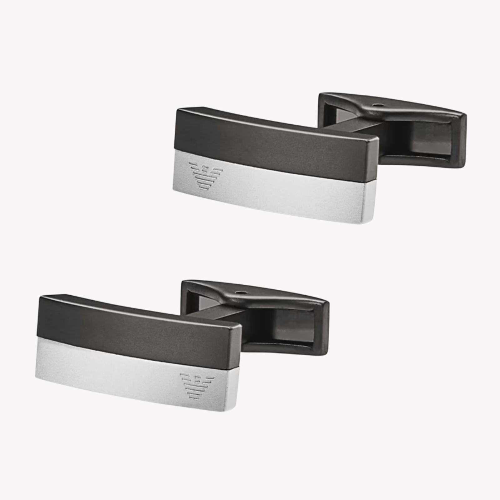 Emporio Armani Men's Silver & Black Stainless Steel Cufflinks, Eagle Logo Detail | EGS2126040