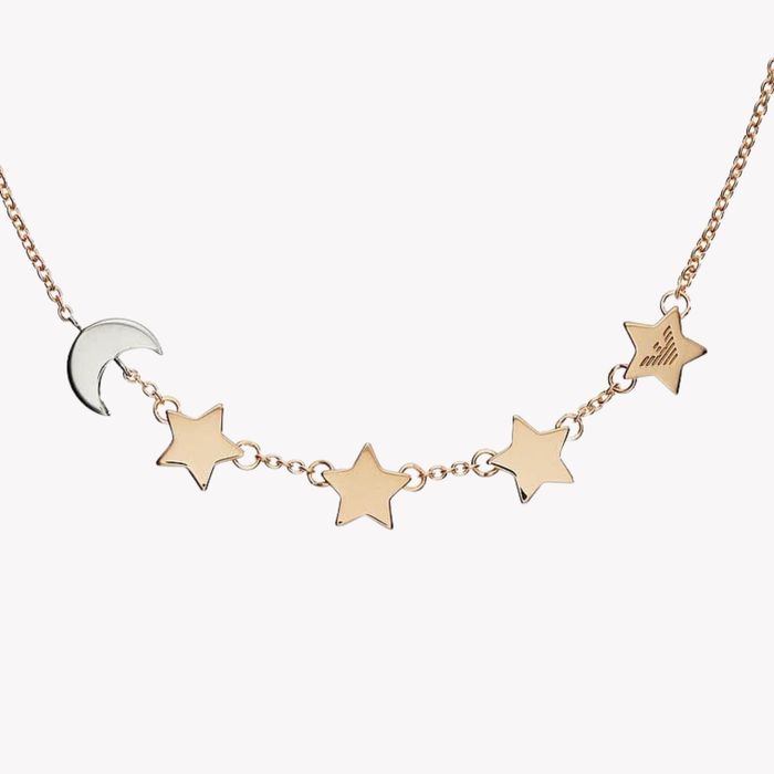 Emporio Armani Women's Rose Gold & Silver Necklace, Moon & Star Pendants | EG3363221