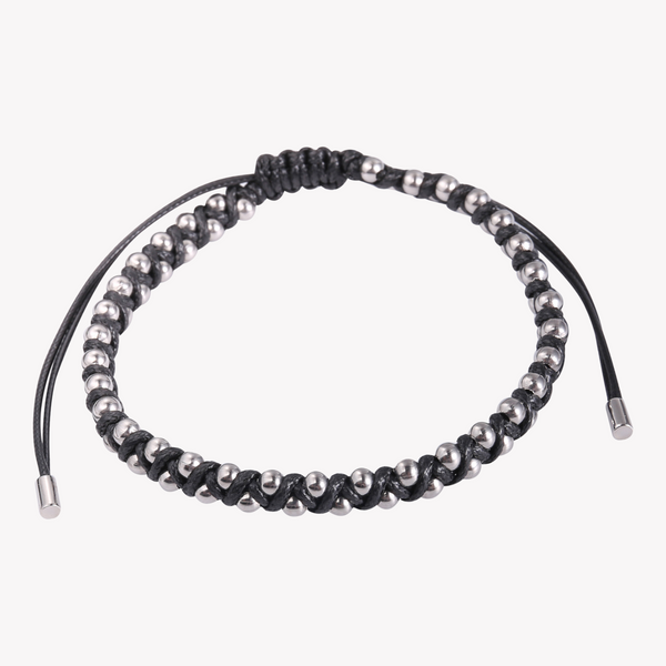 Zink Men's Black & Silver Leather & Beads Bracelet | Zjbc0432-A