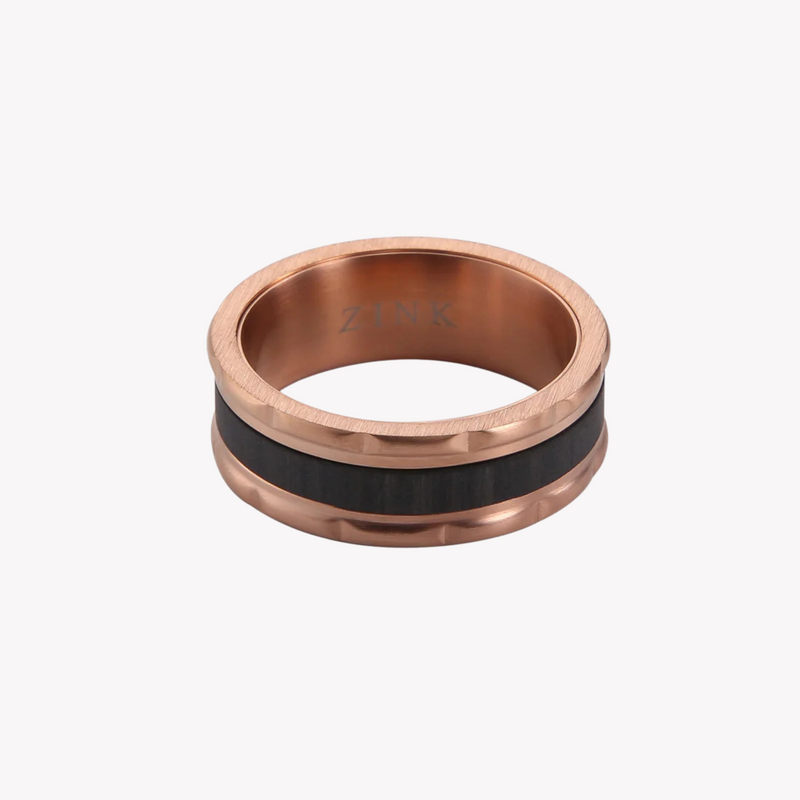 Zink Men's Rose Gold & Black Stainless Steel Ring | Zjrg027rg