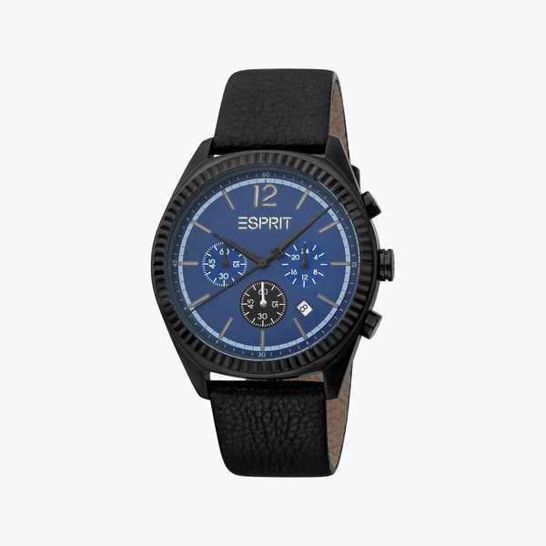 ESPRIT MEN'S STAINLESS STEEL TIMEPIECE - CLASSIC BLACK LEATHER & BLUE DIAL ELEGANCE