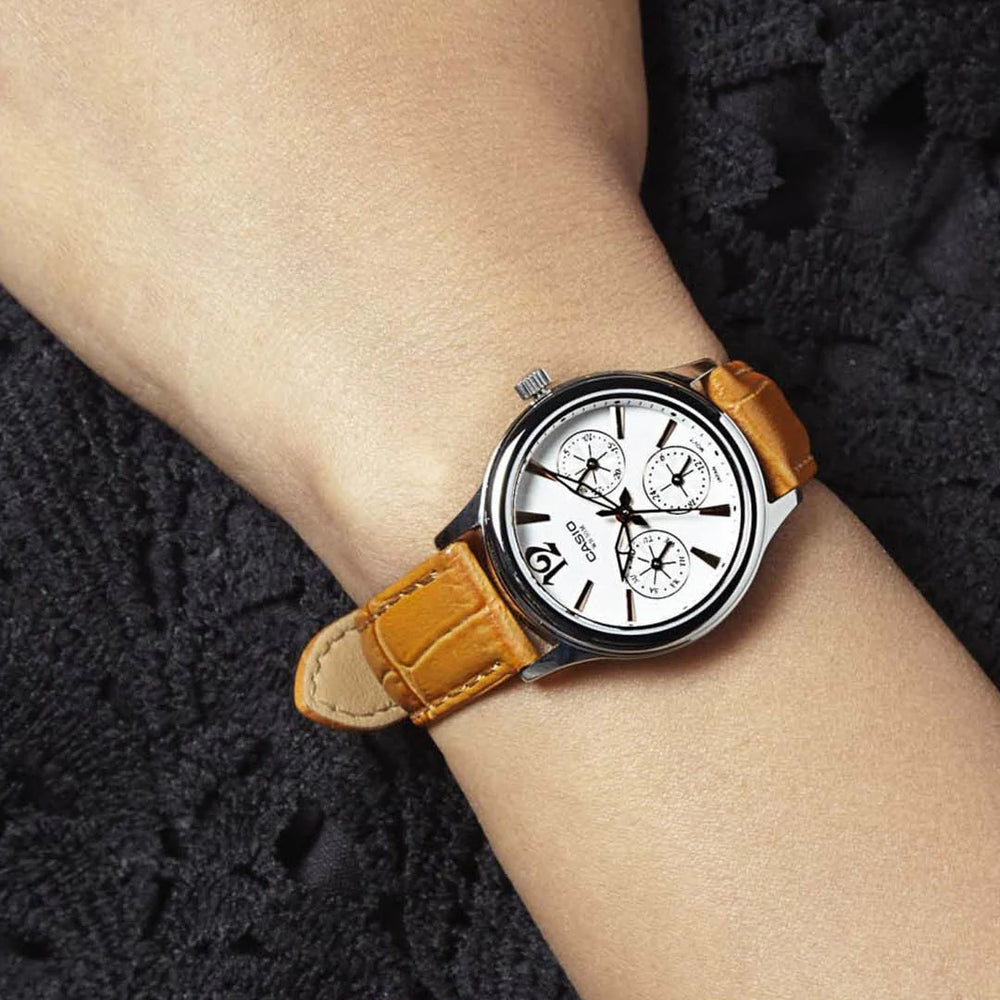 Casio Ltp-2085l-5avdf Elegant Chic - Orange Leather & Silver Stainless Women's Watch by i-watch