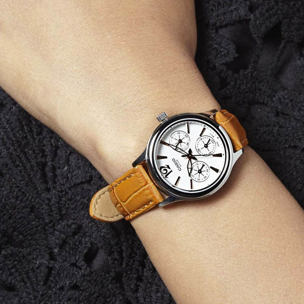 CASIO LTP-2085L-5AVDF ELEGANT CHIC - ORANGE LEATHER & SILVER STAINLESS WOMEN'S WATCH-i-Watch-2