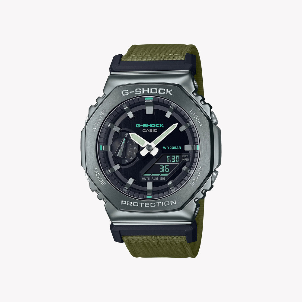 Casio Men's Green Cloth Watch, Black Dial | Gm-2100cb-3aer by i-watch