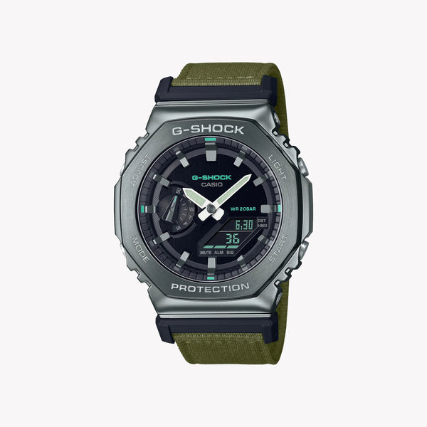 Casio Men's Green Cloth Watch, Black Dial | Gm-2100cb-3aer by i-watch