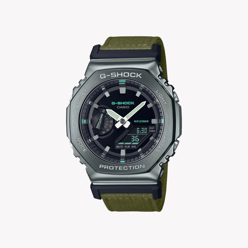 Casio Men's Green Cloth Watch, Black Dial | Gm-2100cb-3aer by i-watch