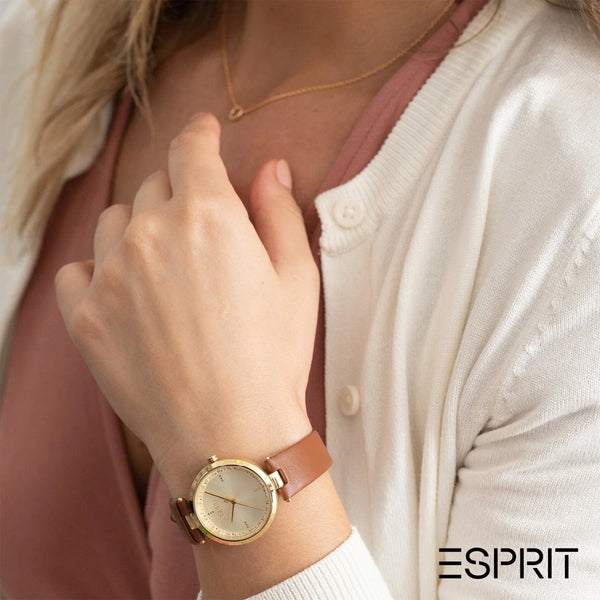 ESPRIT Women's Watch with Gold Stainless Steel Case and Brown Leather Band-i-Watch-5