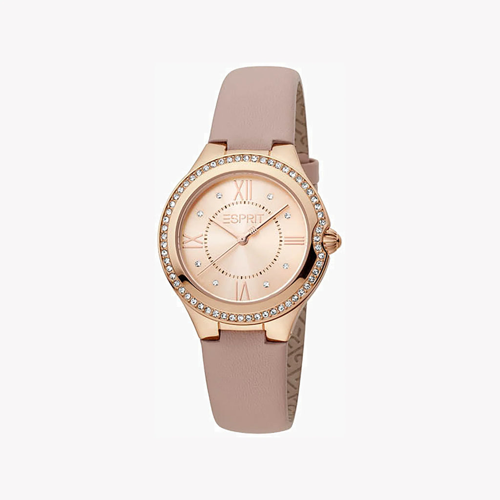 ESPRIT Women's Watch with Rose Gold Stainless Steel Case and Pink Leather Band
