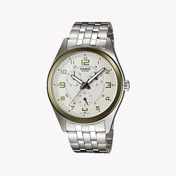 Casio Mtp-1352d-8b2vd - Sporty Elegance Men's Watch With Stainless Steel Band & White Dial by i-watch