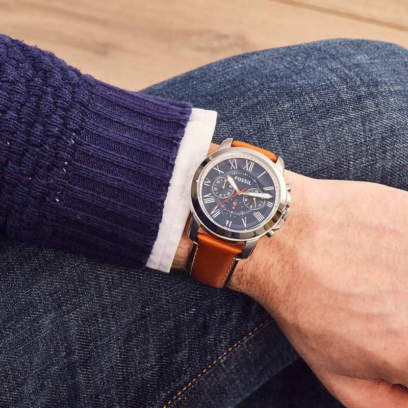 Fossil Men's Silver Stainless Steel, Brown Leather | Fs5210 by i-watch