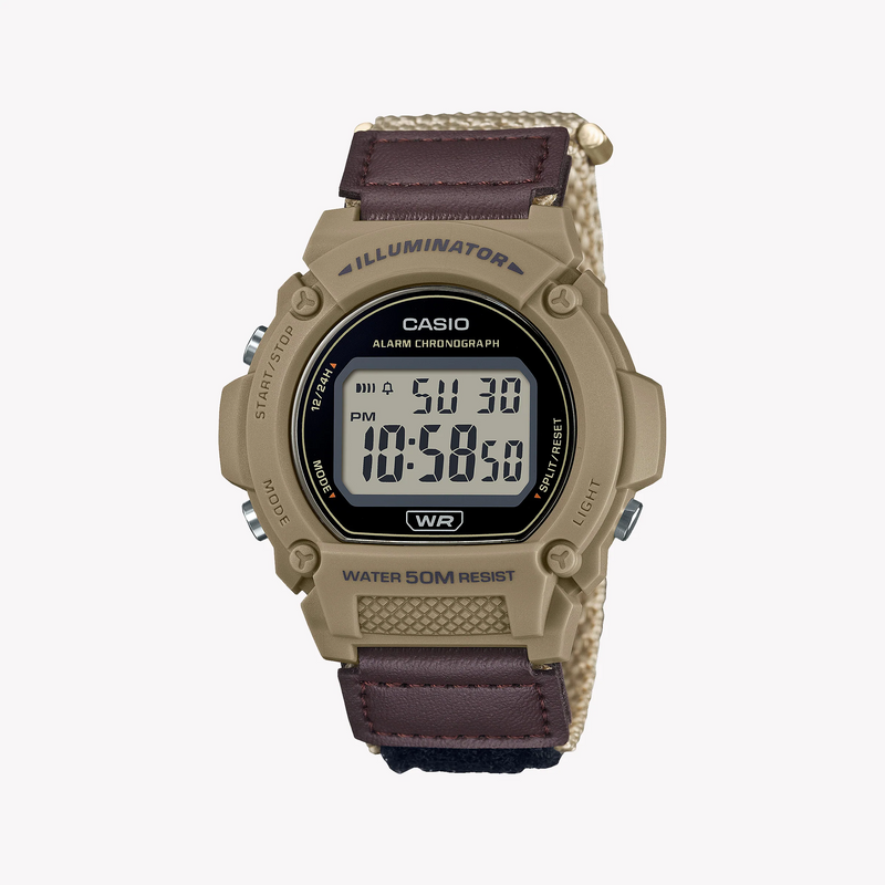 Casio Unisex Beige Resin Watch, Tan Fabric Band | W-219hb-5av by i-watch