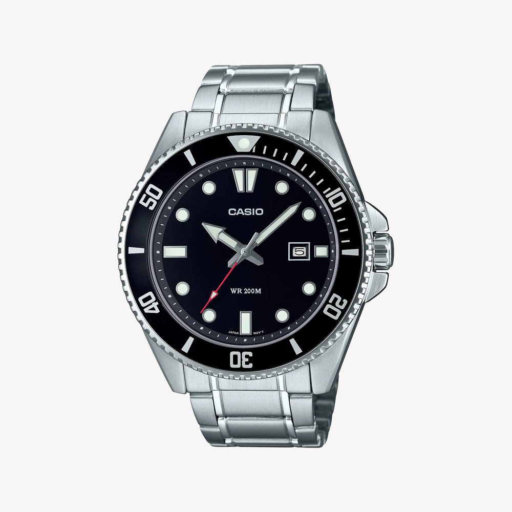 Casio Men's Stainless Steel Black Watch, Silver Accents | Mdv-107d-1a1vef by i-watch