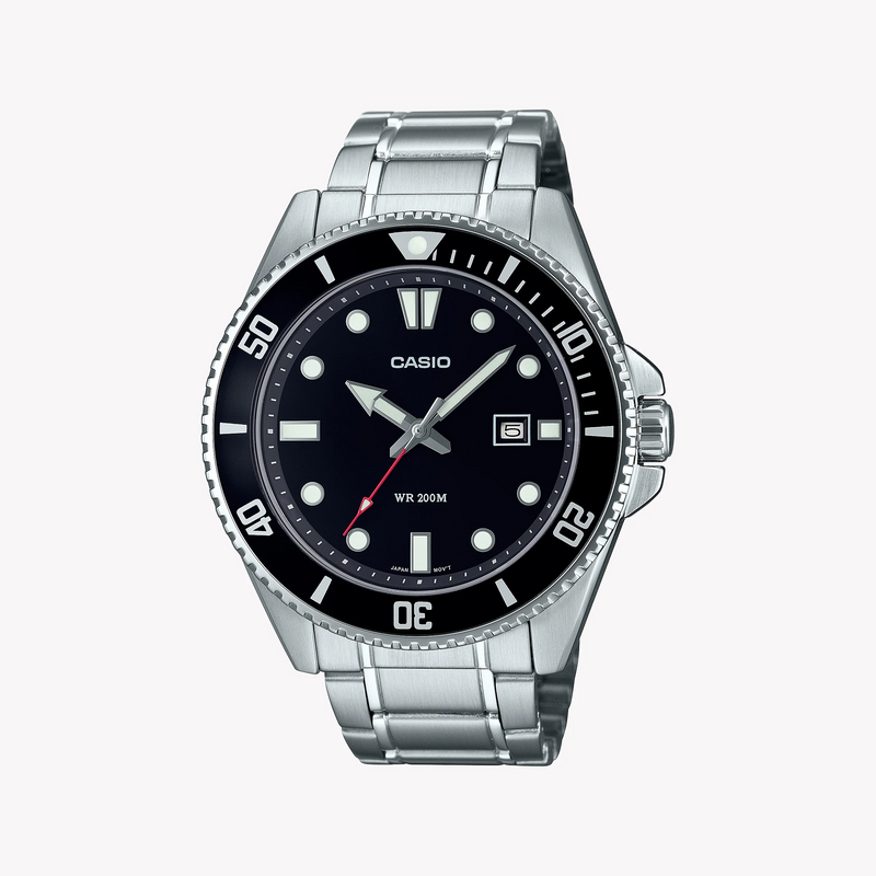 Casio Men's Stainless Steel Black Watch, Silver Accents | Mdv-107d-1a1vef by i-watch
