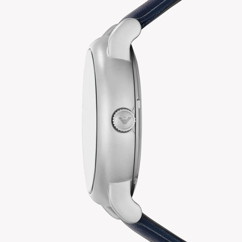 EMPORIO ARMANI AR60030 DYNAMIC CLASSIC - STYLISH BLUE LEATHER MEN'S WATCH with Silver Case & Vibrant Dial-i-Watch-2