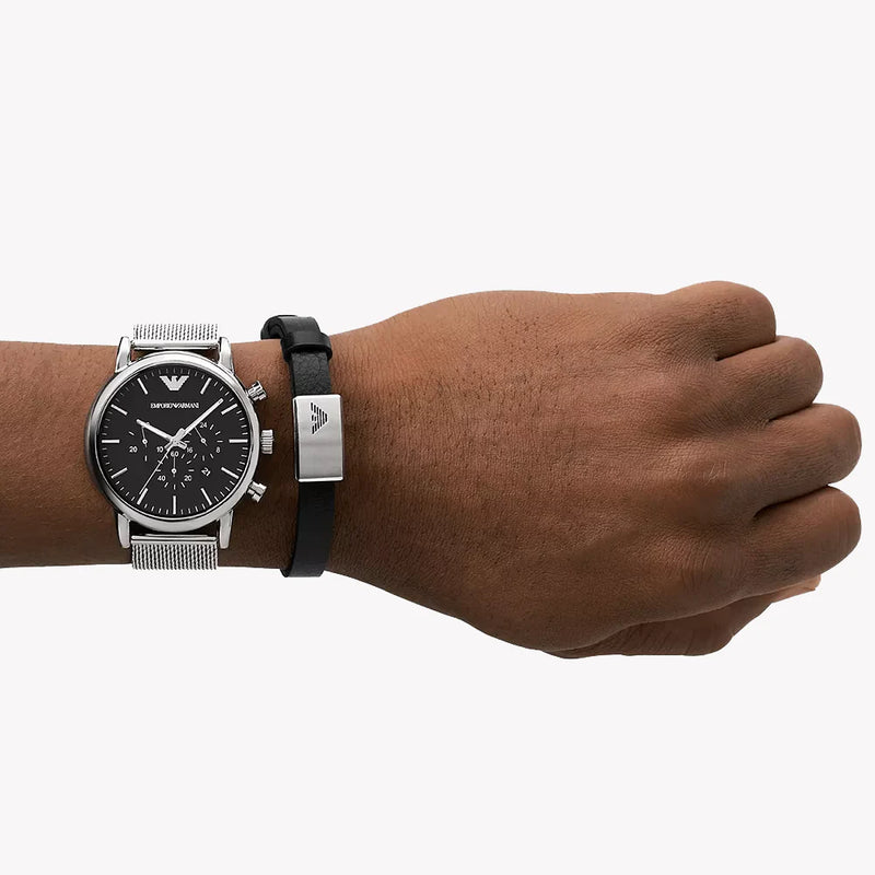 Emporio Armani Men's Silver Watch, Black Dial | Ar80062set by i-watch