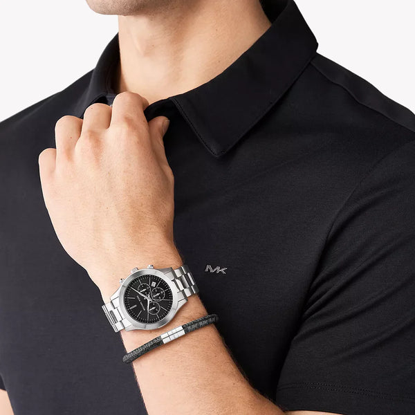 Michael Kors Men's Silver Watch, Black Dial | Mk1056set by i-watch