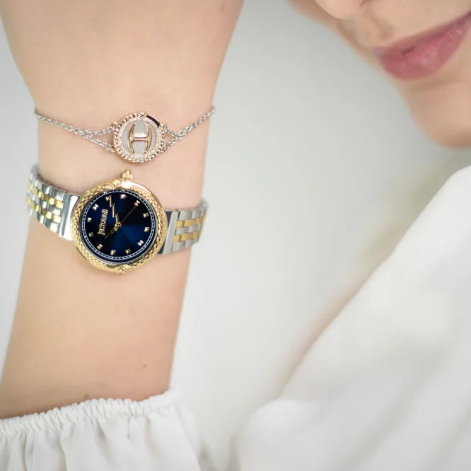 JUST CAVALLI JC1L311M0065 - ELEGANT TWO-TONE WOMEN'S WATCH WITH DARK BLUE DIAL-i-Watch-3