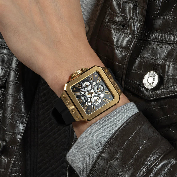 Guess Men's Gold Stainless Steel, Black Silicone | Gw0637g2 by i-watch