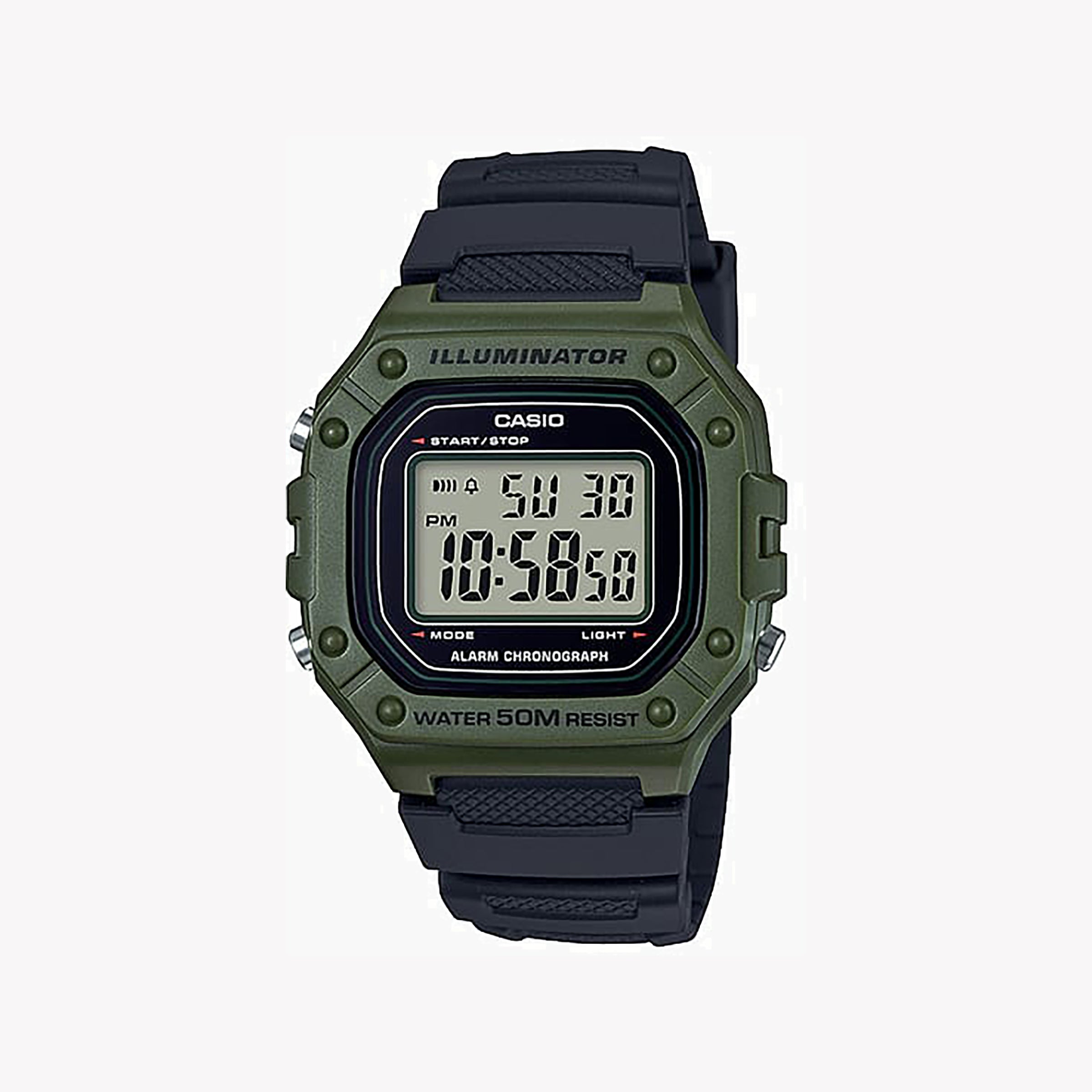 CASIO W-218H-3AV ADVENTURE TIME - SPORTY DIGITAL WATCH FOR MEN WITH GREEN CASE AND BLACK BAND