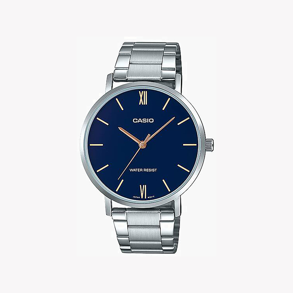 CASIO MTP-VT01D-2B STYLISH SPLASH - MEN'S BLUE DIAL STAINLESS STEEL WATCH-i-Watch-4