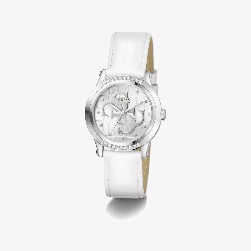 Guess Women's Silver Watch, White Leather Band | Gw0860l3 by i-watch