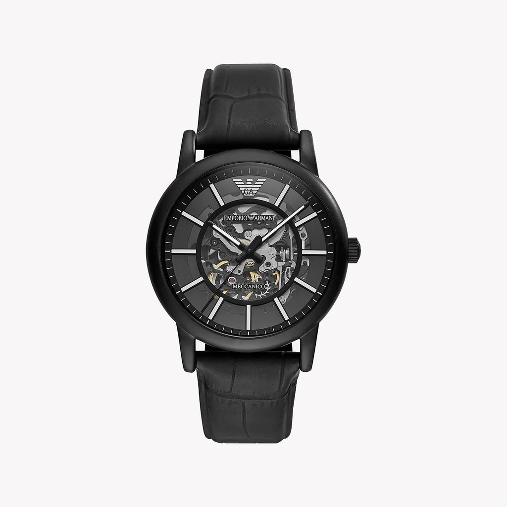 EMPORIO ARMANI AR60008 - BOLD SOPHISTICATION MEN'S WATCH WITH BLACK LEATHER BAND & STAINLESS STEEL CASE