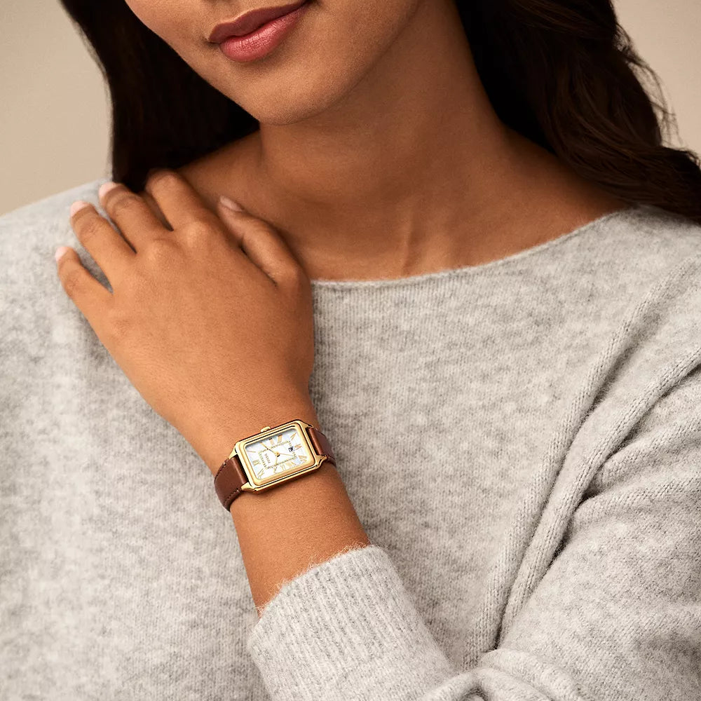 FOSSIL Women's Watch with Gold Stainless Steel Case and Brown Leather Band-i-Watch-4