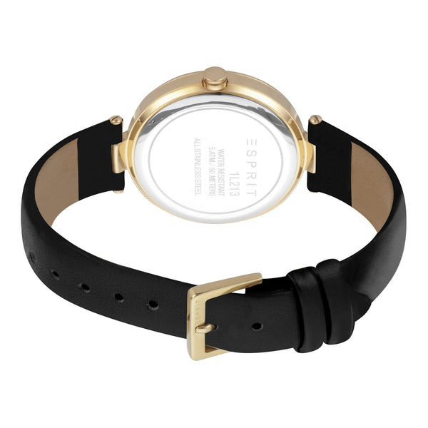 Esprit Women's Watch With Gold Stainless Steel Case And Black Leather Band by i-watch