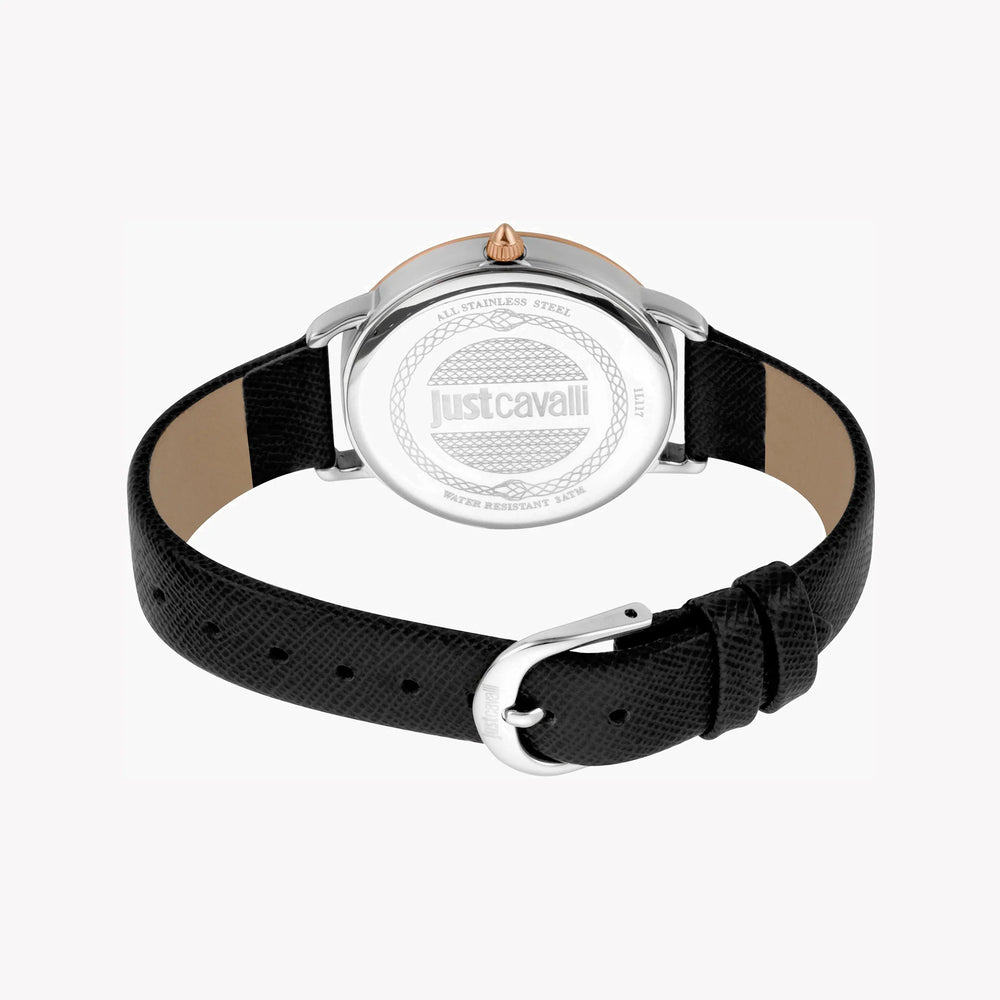 Just Cavalli Women's Black Leather Watch, Silver Dial | Jc1l117l0045 by i-watch