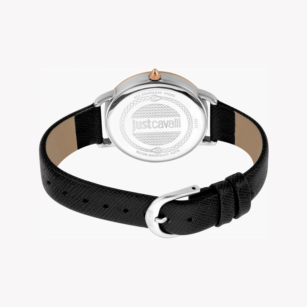 JUST CAVALLI Women's Watch with Silver Stainless Steel Case and Black Leather Band-i-Watch-3