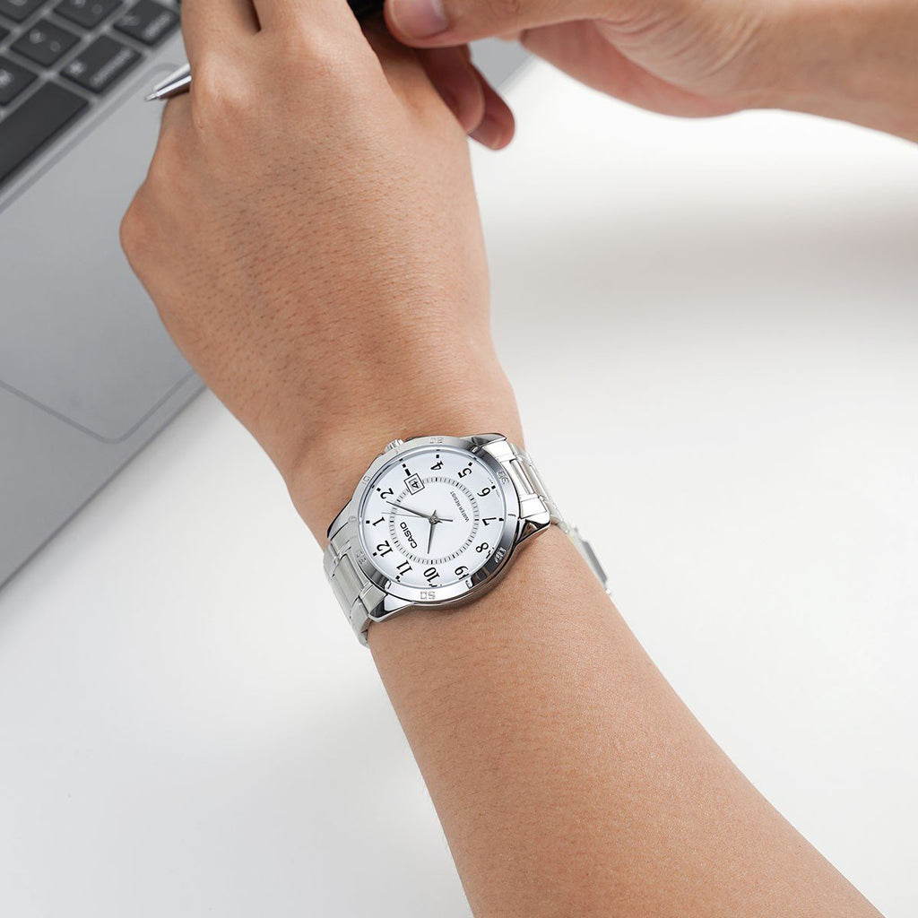 MTP-V004D-7BUDF - TIMELESS ELEGANCE - CLASSIC SILVER STAINLESS STEEL MEN'S WATCH-i-Watch-6