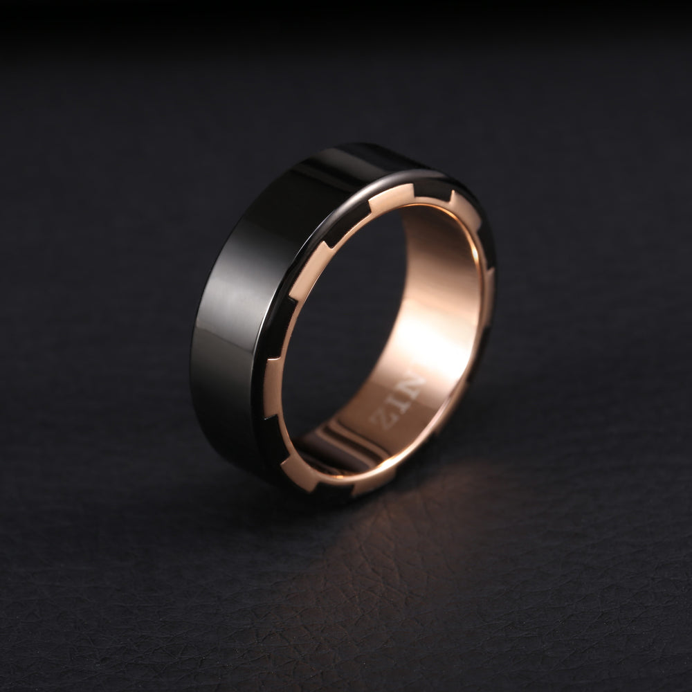 Zink Men's Black & Rose Gold Stainless Steel Ring | Zjrg004sprg