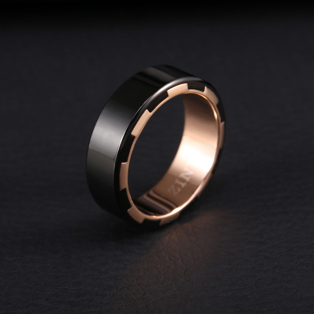 Zink Men's Black & Rose Gold Stainless Steel Ring | Zjrg004sprg