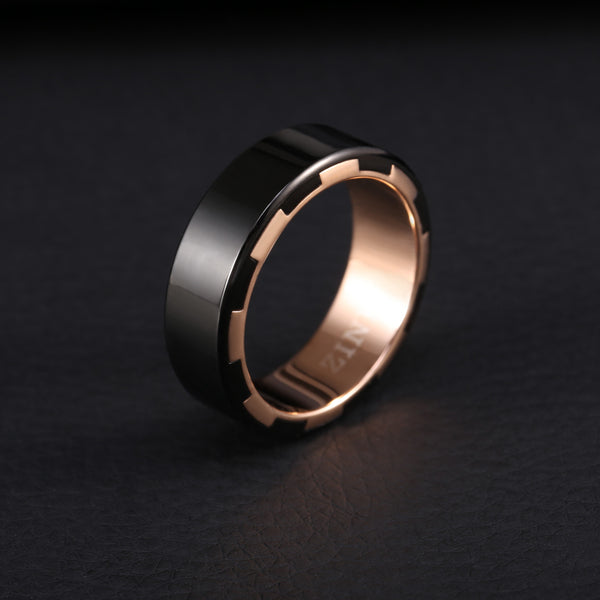 Zink Men's Black & Rose Gold Stainless Steel Ring | Zjrg004sprg